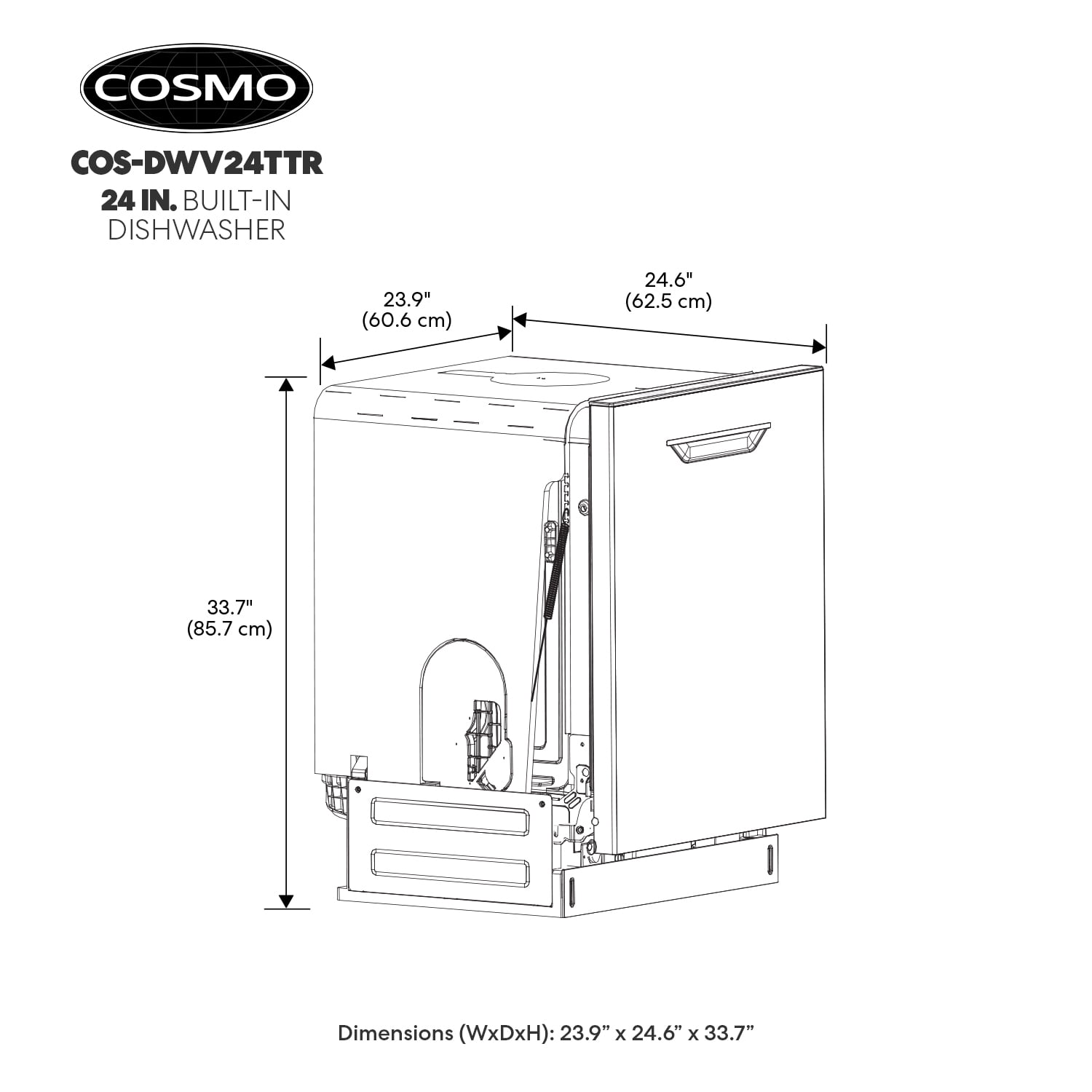 Cosmo 24 in. Vista Collection Built-in Dishwasher, Advanced Sanitize Technology in Stainless Steel