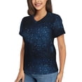 thumbnail image 2 of Vsdgher Blue Glitter Retro Women Shirts V Neck Short Sleeve Tops T-Shirt Basic Tees, S to 3XLMedium, 2 of 5