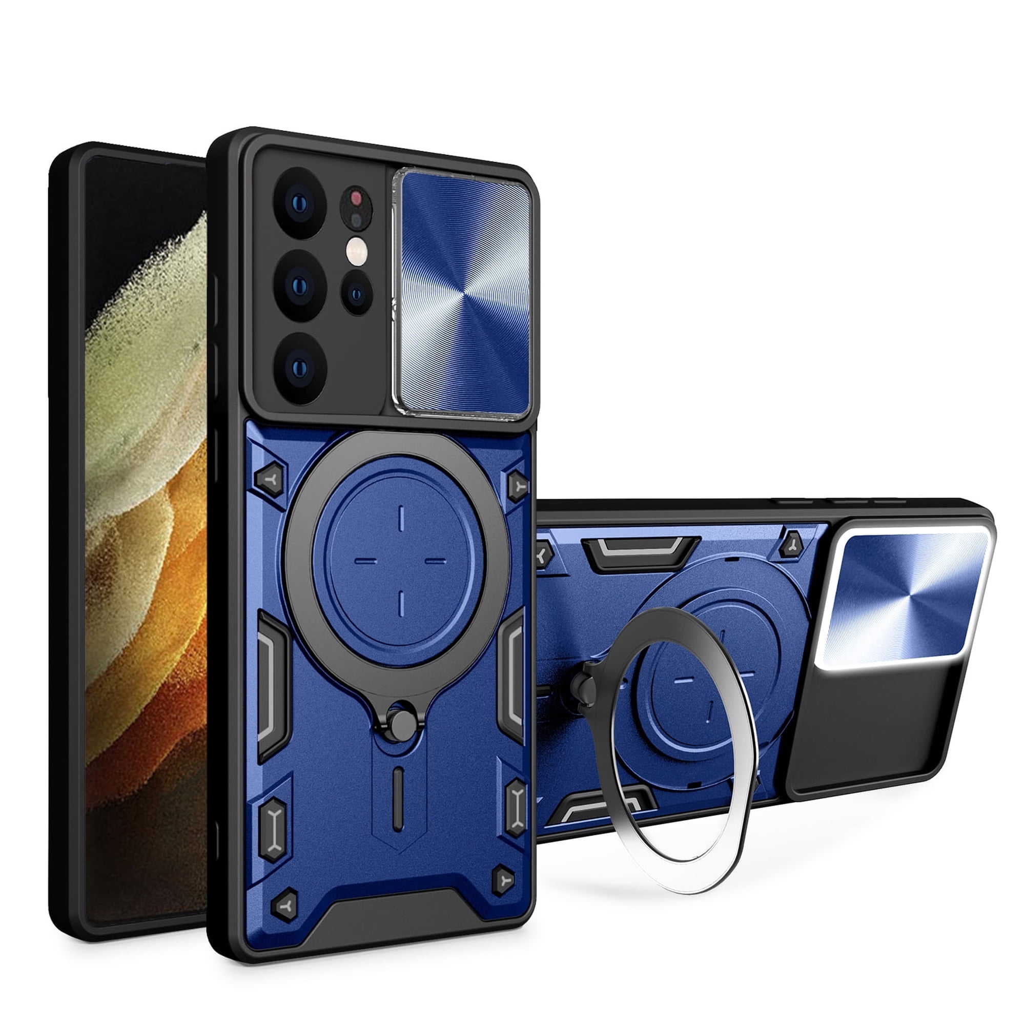 Xilaimitoo for Galaxy S21 Ultra 5G Case, Samsung S21Ultra 5G Case with Slide Camera Cover, Full Body Military-Grade Phone Case with Upgrade Kickstand for S21Ultra 5G, Blue