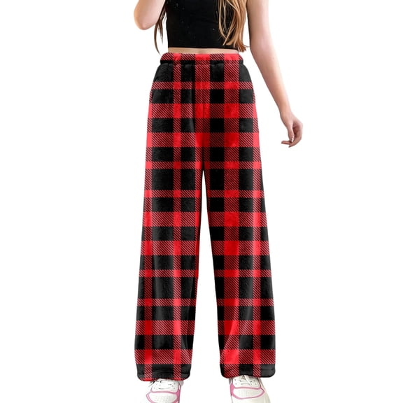 SGMVNU Womens Pajama Pants Plaid Cozy Loungewear Winter Warm Pj Bottoms Fuzzy Sleepwear Comfy Classic Homewear(Red, 2XL)