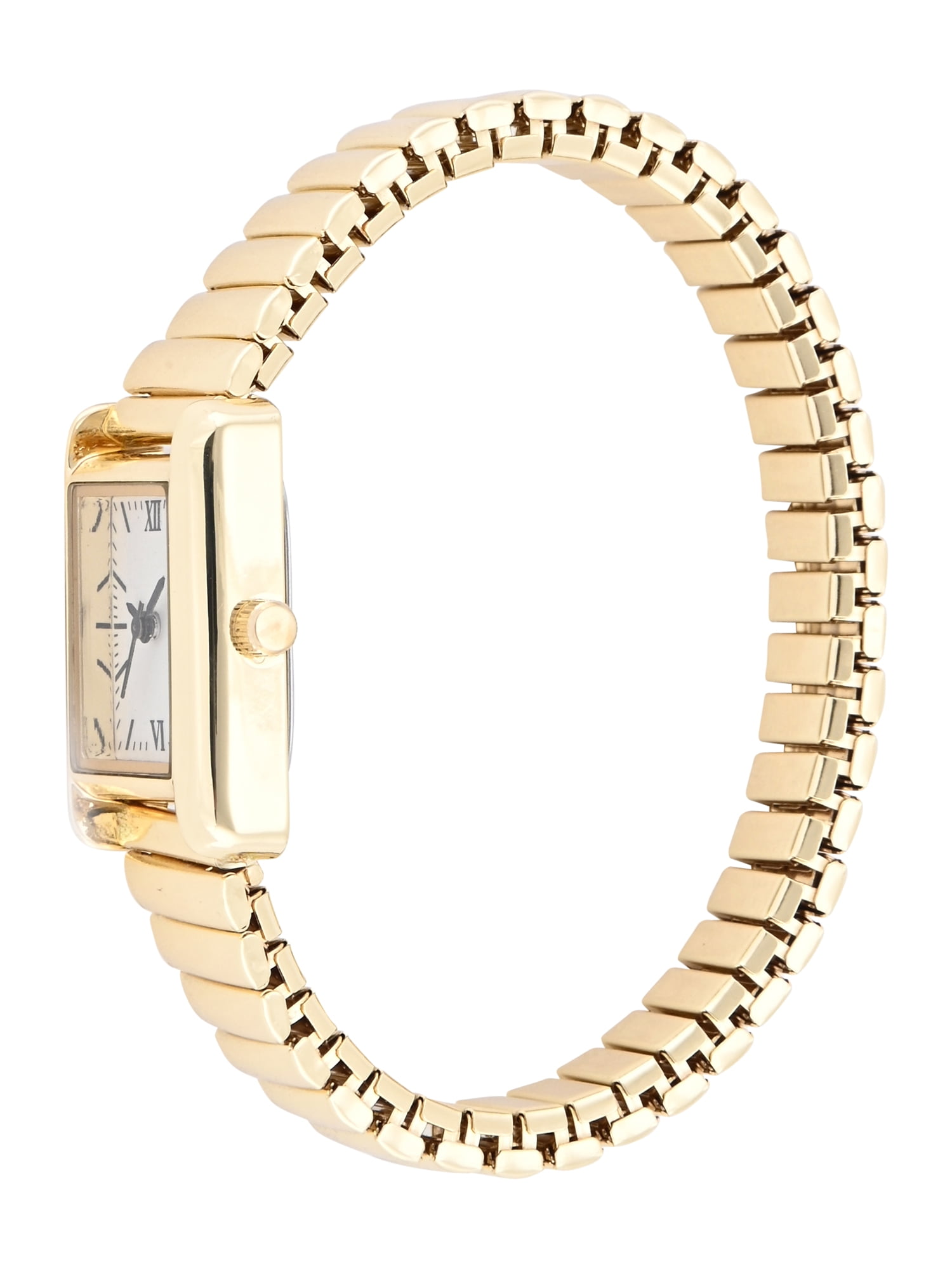 No Boundaries Adult Female Goldtone Tank Case Watch with Gold Link Bracelet.