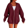 thumbnail image 3 of Zip Up Hoodie Women Casual Comfy Fleece Jacket Trendy Long Sleeve Oversized Sweatshirt Winter Coats with Hood Wine XXXL, 3 of 6