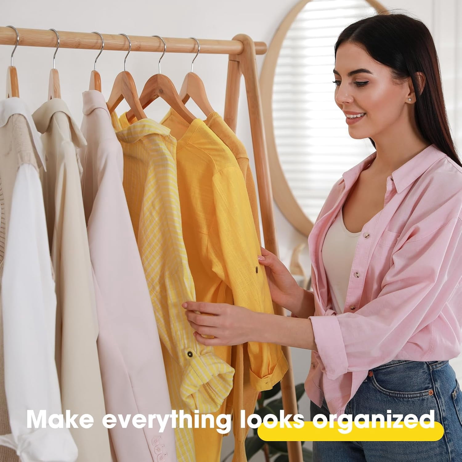 30 Pack Wooden Hangers,Wooden Clothes Hangers with Smooth Pant Bar and Shoulder Notches,Heavy Duty Hangers with 360-Degree Rotatable Hook, Coat Hangers for Coats,Shirts,Dress,Pants,Natural