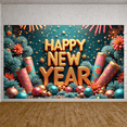 thumbnail image 5 of Festive Decoration Happy New Year Banner Decorative Ornaments Colorful Fireworks Palm Leaves Gift Box for Holiday Celebration Party Decor Event, 5 of 9