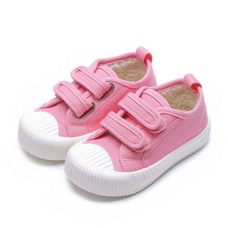 

DancePeanut Autumn Winter Baby Children Boys Hook & Loop Canvas Shoes Kids Girls Plush Lining Breathable Flats Size 17-32