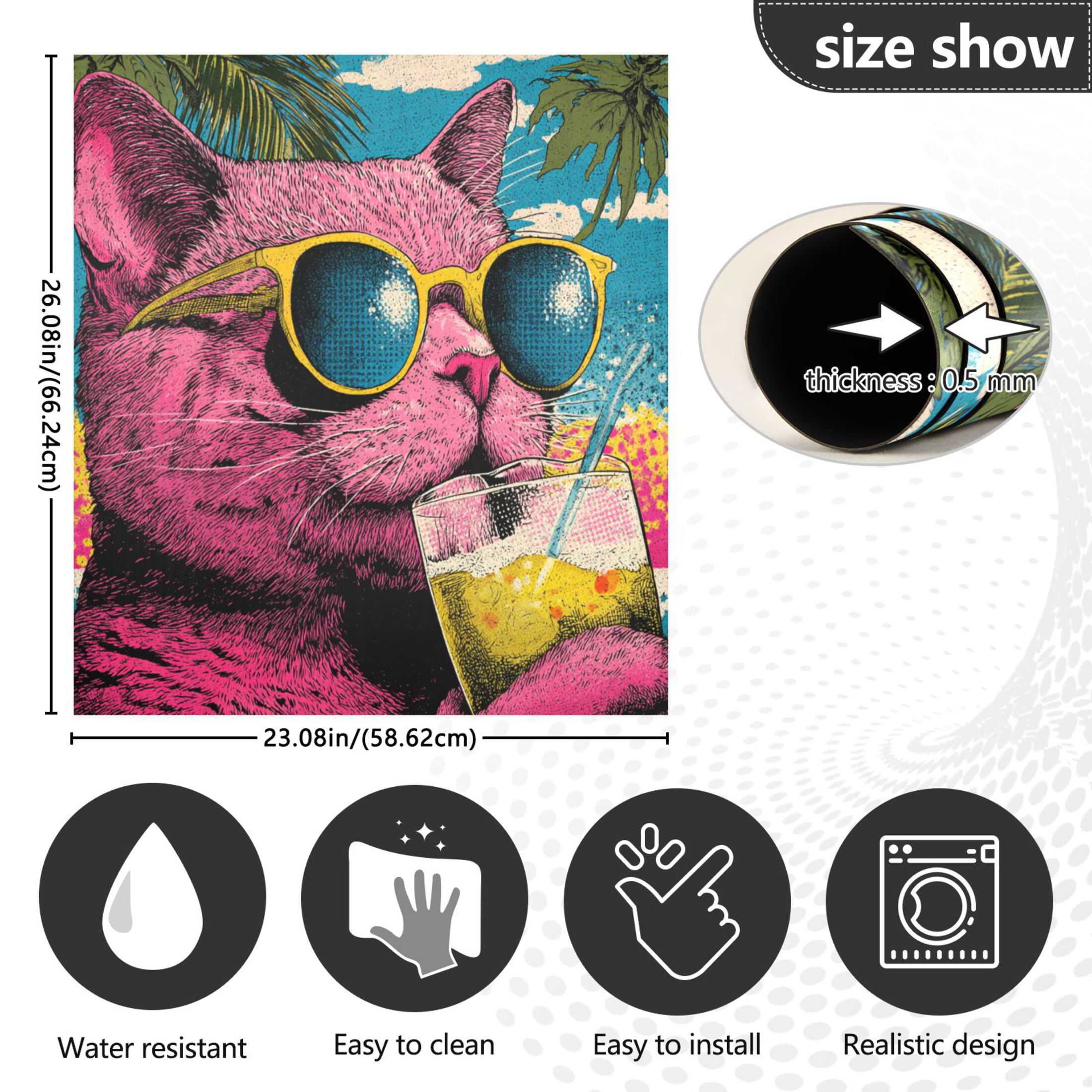 Dishwasher Magnetic Refrigerator Magnet Cover Sticker Home Decorative 23"x26" Pink Cat Wearing Sunglasses