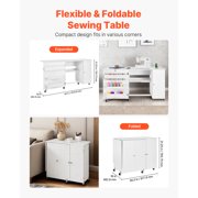 KFFKFF Folding Sewing Table with Cabinet, Versatile Sewing Machine Table Featuring Compact Design, Wheels, Wooden Pegs, Storage Compartments, Magnetic Door, Craft Workspace