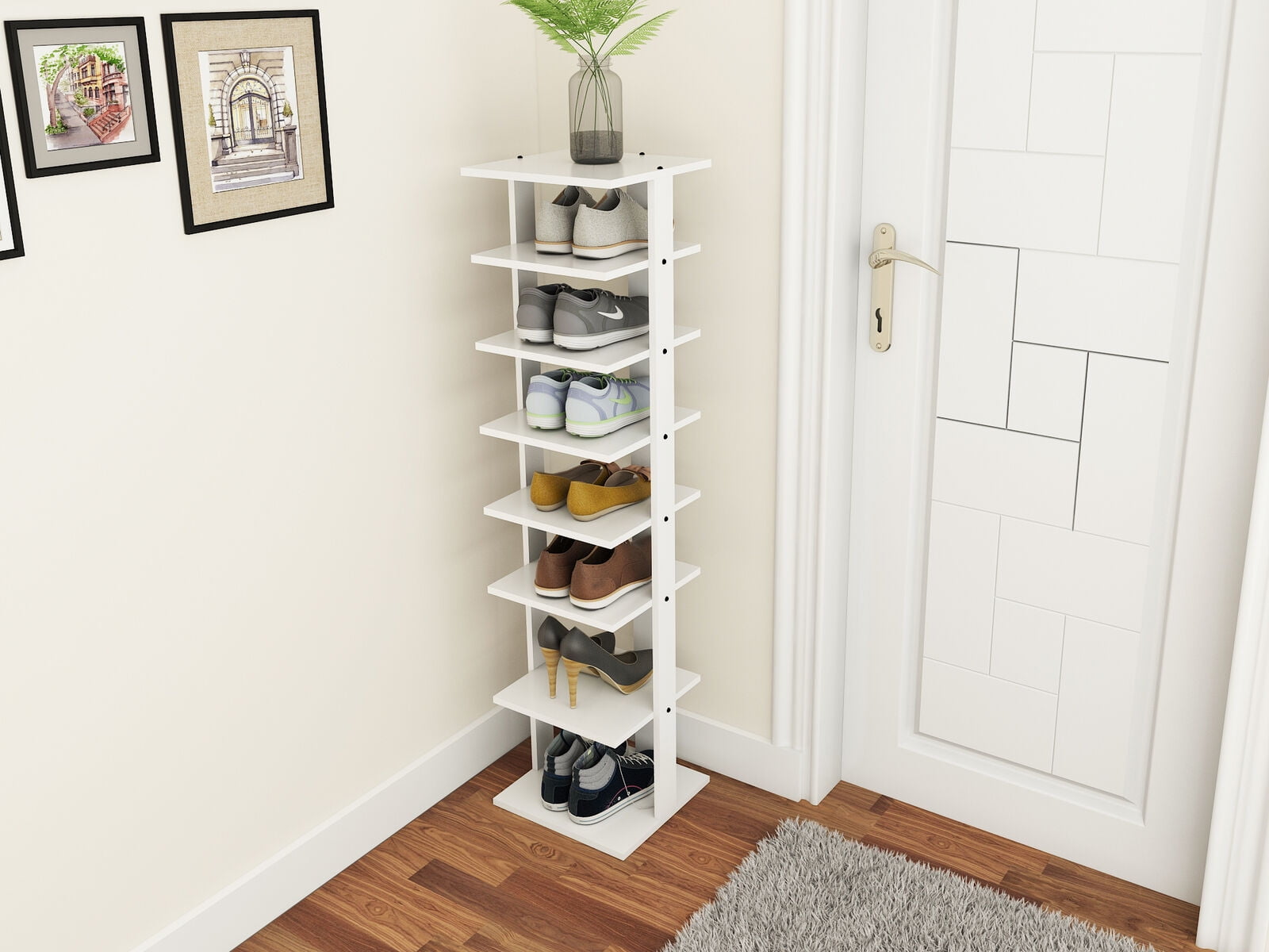 Solid Oak Wood Shoe Cabinet Footwear Cupboard Organiser Rack Stand Unit 4 shelf 