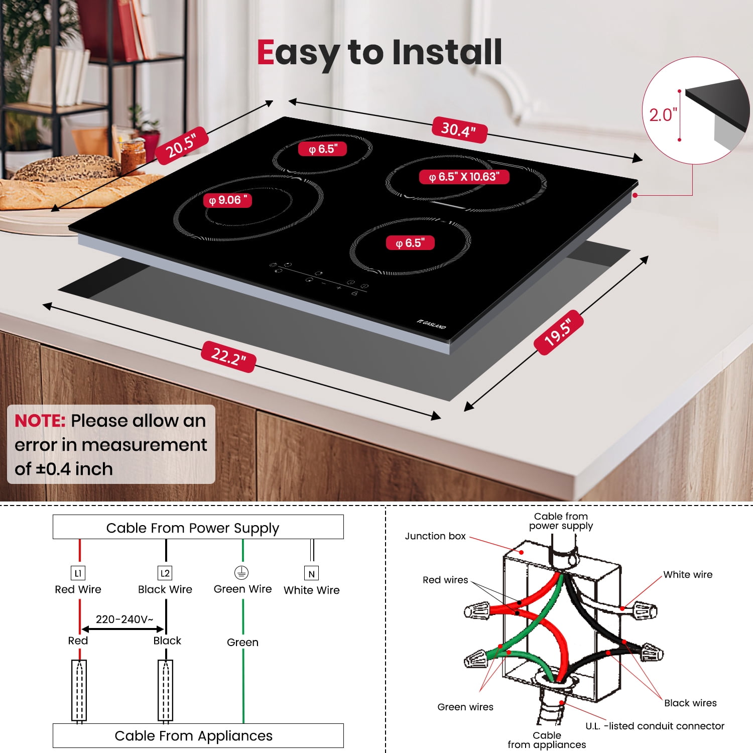 Gasland Chef 30" Built-in Electric Cooktop,4 Burners Ceramic Glass Ceramic Stove Top,240V