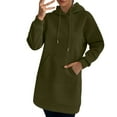 thumbnail image 2 of Fall Wedding Guest Dress Plus Size Solid Color Hooded Sweatshirt Dress with Pockets(Army Green 2XL), 2 of 8