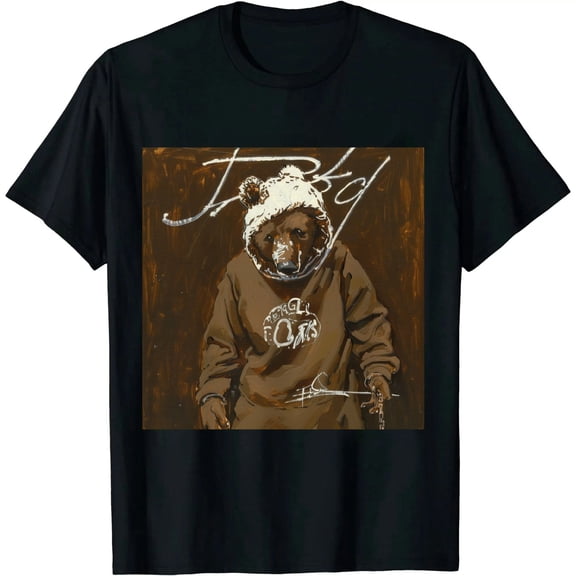 Qinduosi Men's Graphic Tees Letter Print Short Sleeve T Shirts Summer Tee Top Coffee Brown Bear XXL Black