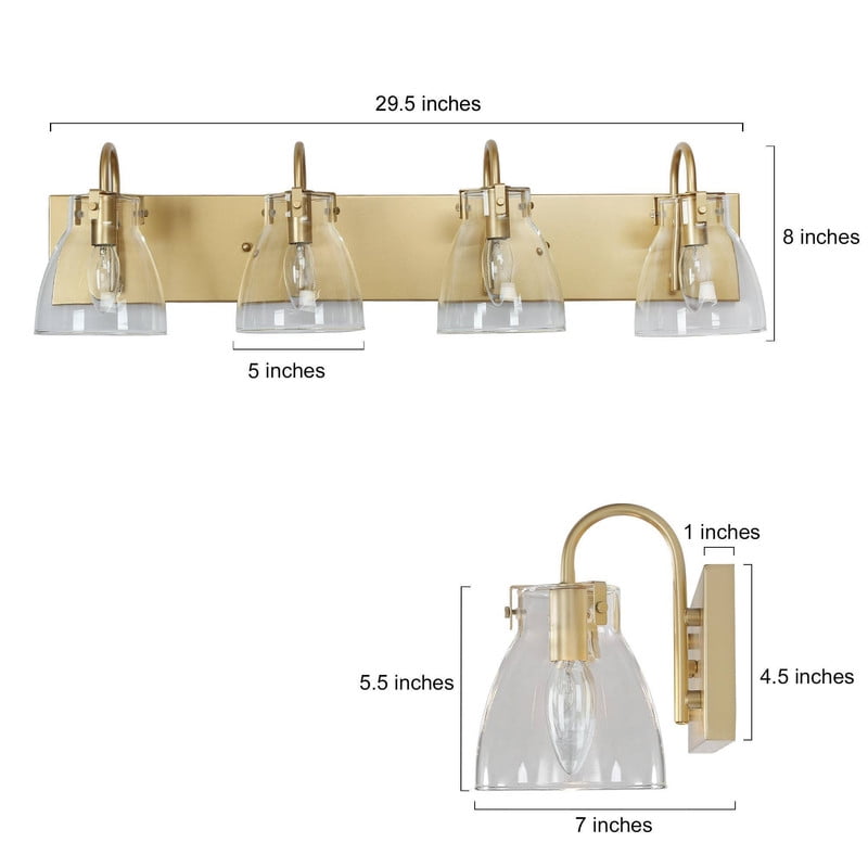 LNC 4-Light Gold Cylinder Clear Glass Shade Modern Bathroom Vanity Lighting Fixutre