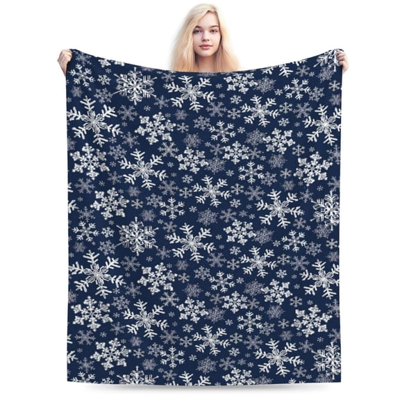 Christmas Flannel Blanket Throw, Navy Snowflake Soft Fuzzy Plush Cozy Fleece Blankets for Couch Sofa Bed Decor, Ideal Gifts for Adults 50x40