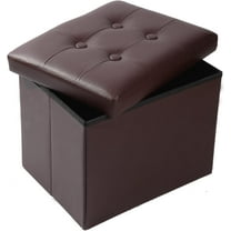 AUR Brown Leather Storage Ottoman Footrest Stool, 17x13x13inches, Modern Style
