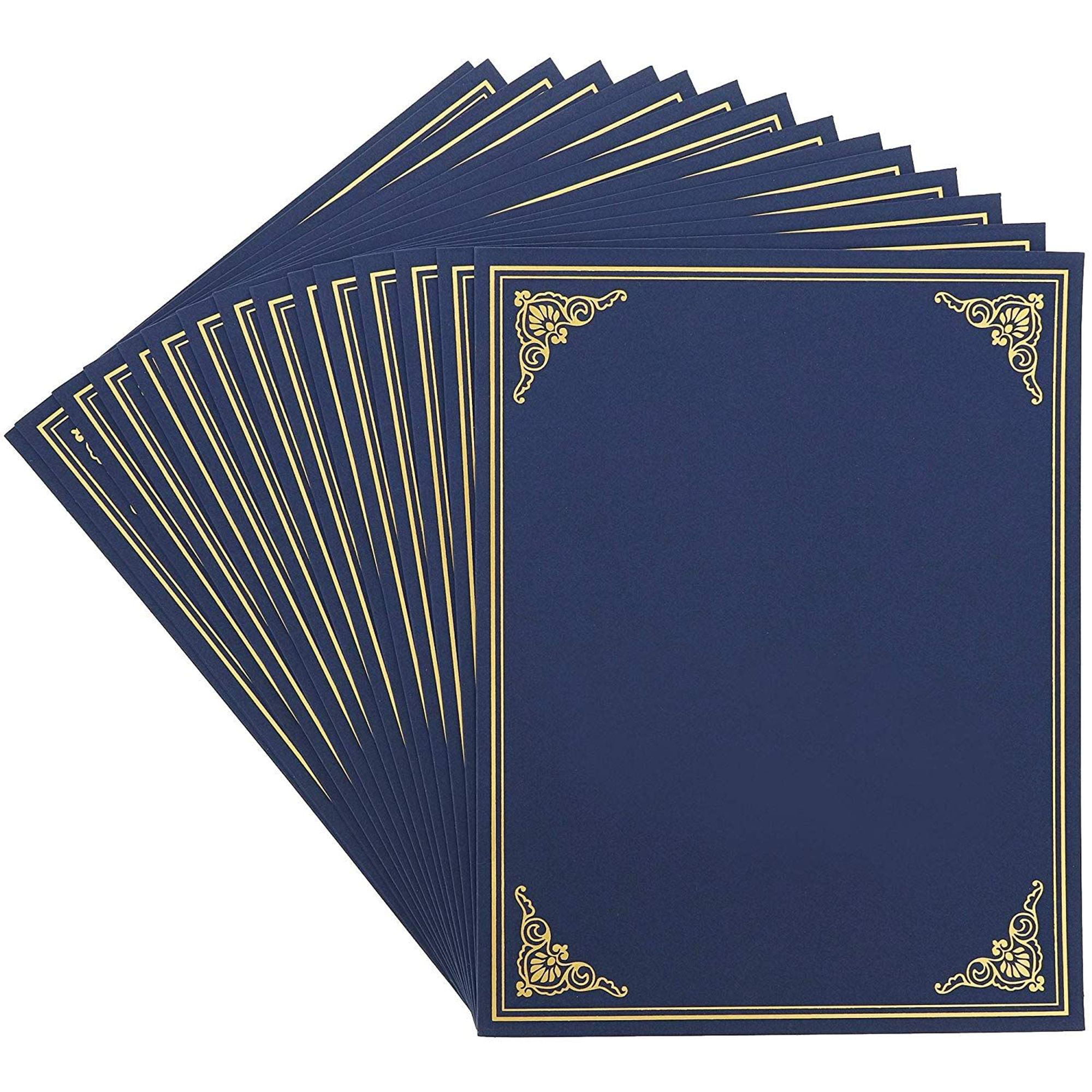 Plain Blue Certificate Folder Linen Cover Stock Letter Sized Awards Diploma Holder 9-1/2 x 12 Folded with Diecut Corners on 80 lb Set of 10 