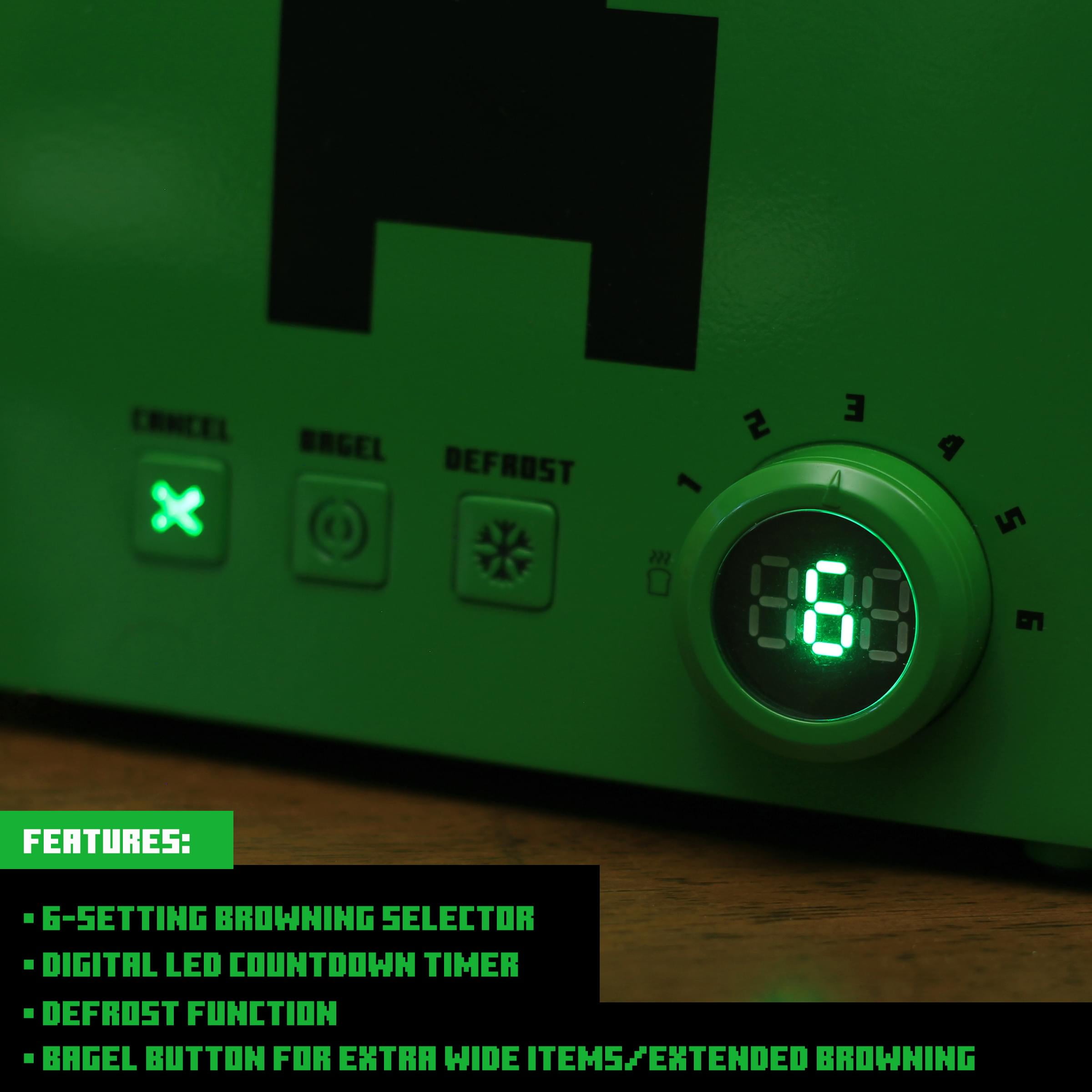 Minecraft Green Creeper 2-Slice Toaster, Green with Wide Slots