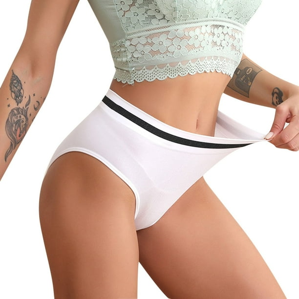 Braguitas de algodón sin costuras de cintura alta para mujer: braguitas sexys y transpirables, control del abdomen, ropa interior para las cuatro estaciones