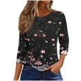 thumbnail image 2 of Jsaierl 3/4 Sleeve Tops for Women Summer Crew Neck Shirts Boho Graphic Petite Blouses Workout Holiday Tunic Top S-5XL, 2 of 4