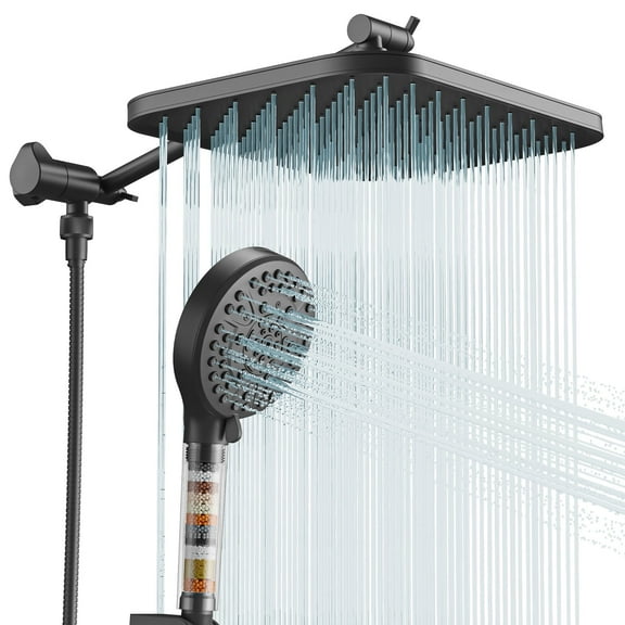 JOMOO 12 Inch Rainfall Shower Head High Pressure 10 Spray Filtered Shower Head with Handheld Combo, with Extension Arm, 71" Shower Hose