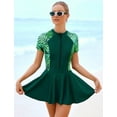 thumbnail image 2 of IDOPIP Short Sleeve Swimsuits Swim Dress Women Rash Guard One Piece Swimwear with Skirt Bathing Suit S-2XL, 2 of 10