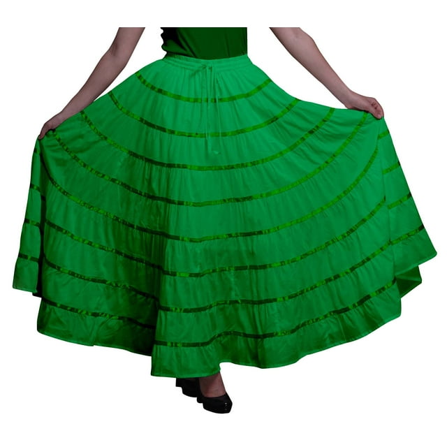 Phagun Jupe Longue Décontractée Verte pour Femmes, Maxi d'Été, Vêtements Indiens-18