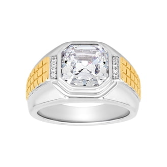 AFFY Simulated Alexandrite & CZ Double Flower Ring - 14k Yellow Gold Over Sterling Silver, Size 10