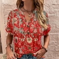 thumbnail image 3 of Scyoekwg Shirt for Woman Trendy Clearance Summer Tops Short Sleeve Tunic Tops Loose Fit Fashion Print Button Crewneck Casual Cute Tops (#A=Red,XXL), 3 of 6