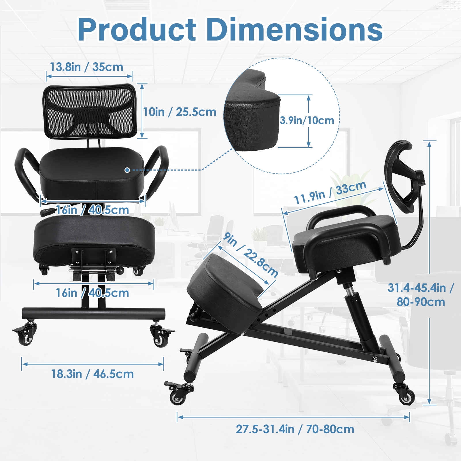 Adjustable Kneeling Chair with Back Support | Ergonomic Office Chair for Posture Correction & Back Pain Relief