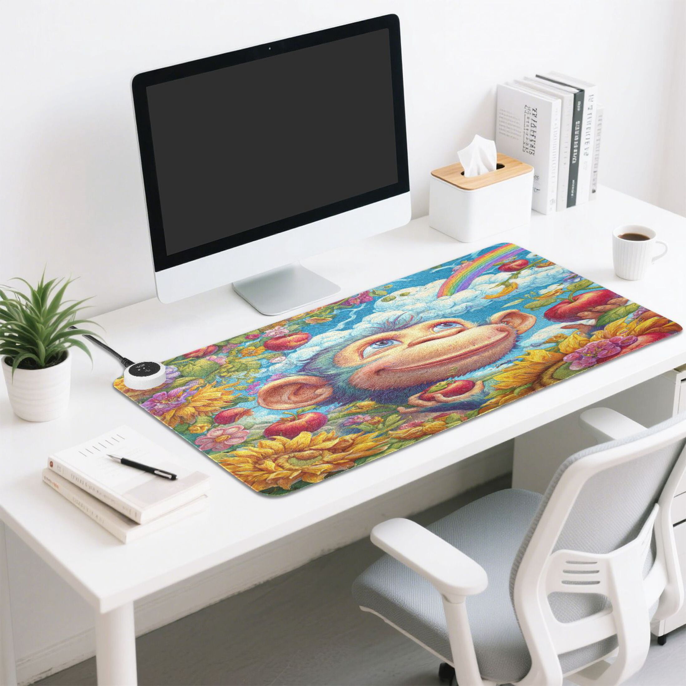 Large Heated Desk Mat Mouse Pad 31.5"x13"PU Leather Graphene Heating Desk Warmer with 3 Temperature Settings 110V US Plug Non-Slip Warm Pad for Home, Office, and Gaming Blue Monkey in The Garden