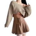 thumbnail image 3 of hirigin Womens Long Sleeve Shrug Sweater Super Cropped Drop Shoulder Bolero Ribbed Knit Open Front Crop Cardigan Half Cut Arm Warmers (Brown, One Size), 3 of 9