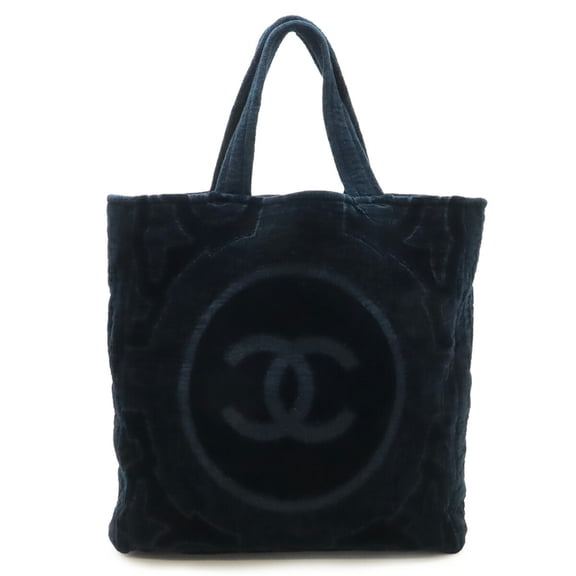 Pre-Owned CHANEL Coco Mark Beach Tote, Bag, Large Shoulder Pile, Black, Includes Blanket