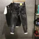 thumbnail image 4 of Pantalones vaqueros para hombre, estilo gótico, de vaquero, ajustados, elásticos, con parches, ajustados, con empalmes de tubo, tendencia 2024, alta calidad, 4 of 4