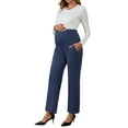 thumbnail image 2 of INSPIRE CHIC Women's Pregnant Over the Belly Wide Leg High Elastic Waisted Maternity Palazzo Work Pants with Pockets Navy Blue XX-Large, 2 of 5