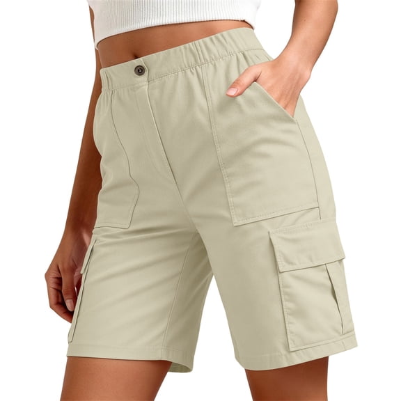 Aoiroe Women's Lightweight Hiking Cargo Shorts for Running Athletic Camping Travel Golf Beige L