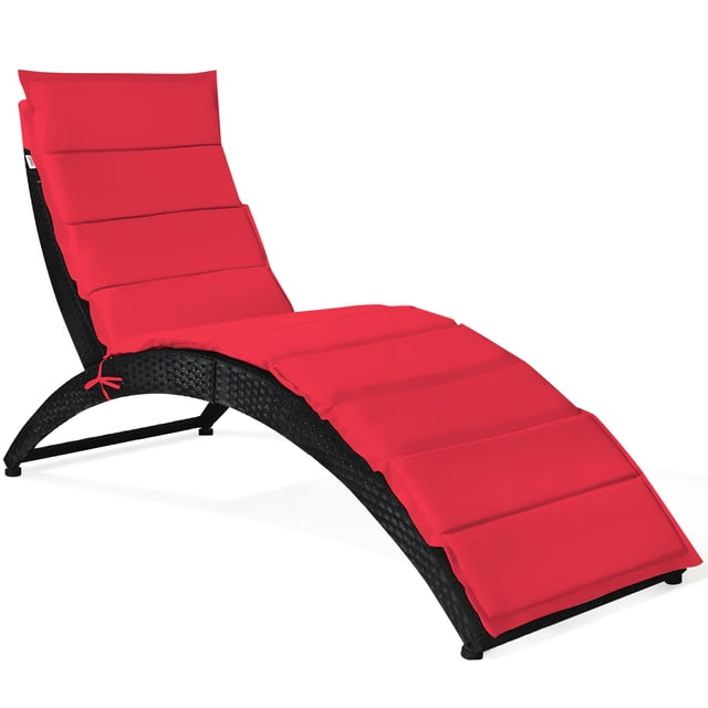 Topbuy Foldable Outdoor Patio Rattan Lounge Chair - Set of 1, Red