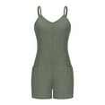 thumbnail image 6 of Lenpel Rompers for Women Soft Casual Spaghetti Strap V Neck Ribbed Knit Sleeveless Jumpsuits Summer Short Overalls with Pockets, 6 of 7