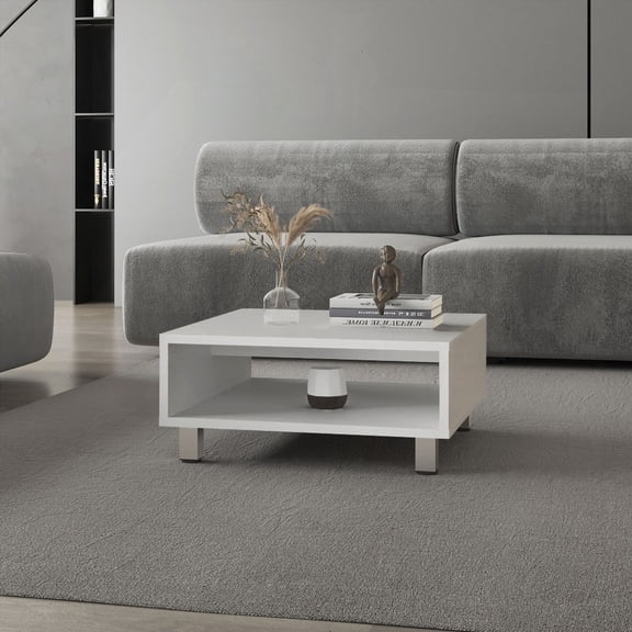 Avondale Coffee Table with Open Storage in Melamine, White (Modern Design)