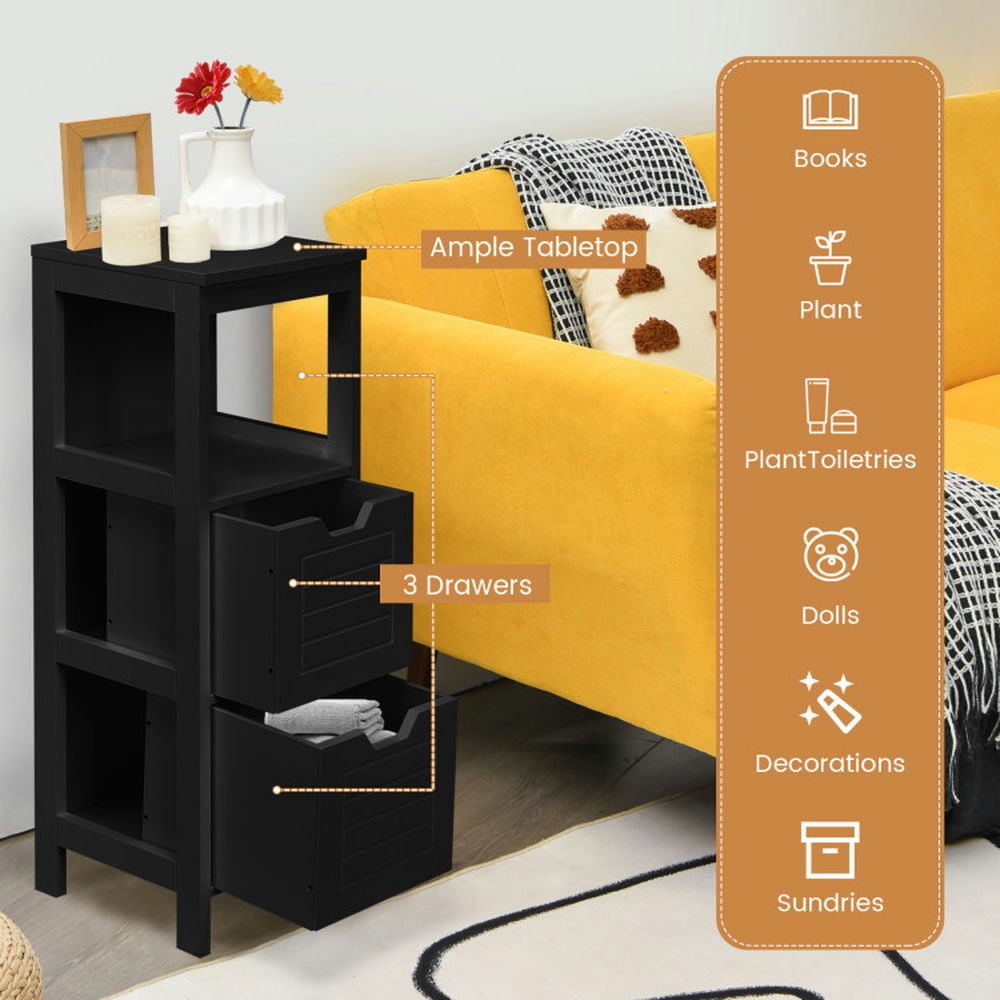 Finihen Storage Cabinet, Floor Cabinet, Bathroom Wooden Floor Cabinet Multifunction Storage Rack Stand Organizer, for Bathroom, Living Room, Bedroom, Kitchen, Black