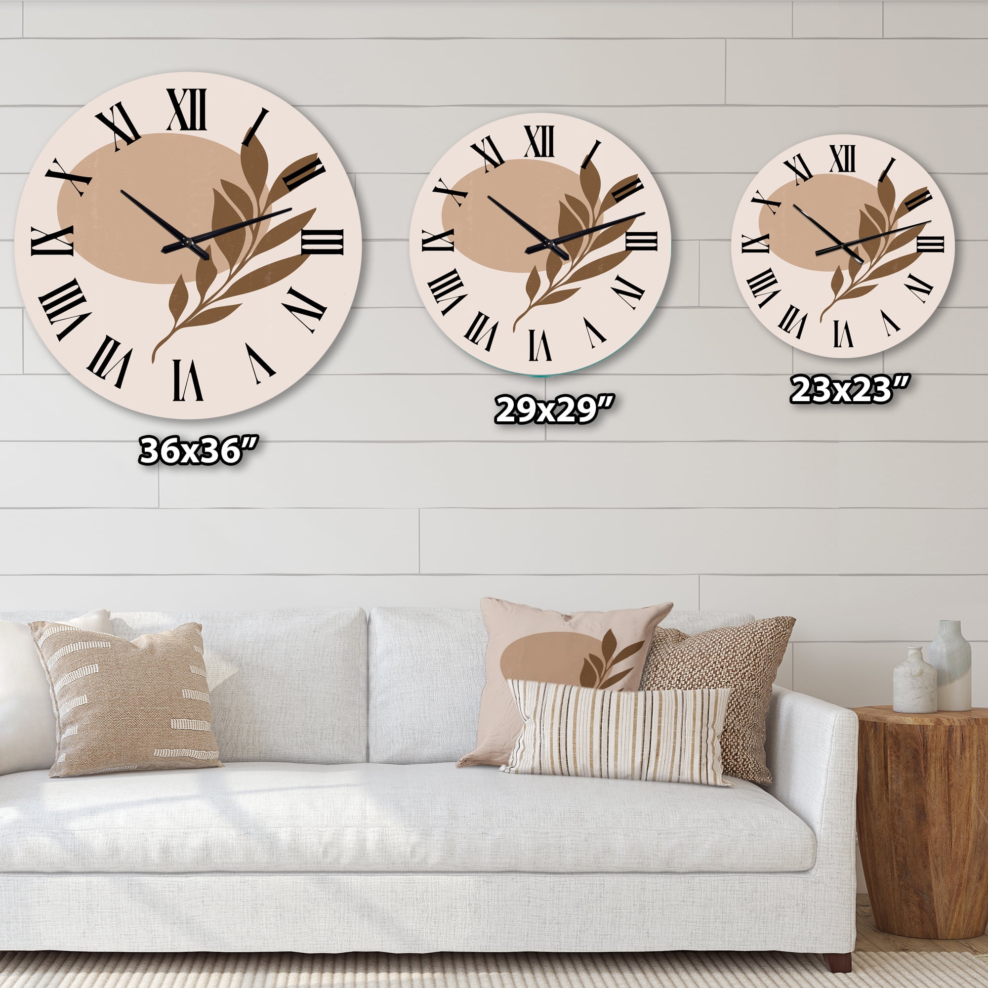 Designart 'Abstract Terracotta Sun & Moon With Tropical Leaf' Modern Wall Clock