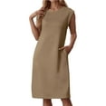 thumbnail image 1 of Youmylove Robe de Plage de Vacances pour Femmes Mode Sans Manches Col Rond avec Poches et Fentes Latérales Collection Printemps Été Robe de Mode Robes d'Été, 1 of 5