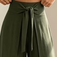 thumbnail image 3 of Morttic Women's High Waist Wide Leg Pants – Tie Waist Slit Design Solid Loose Boho Summer Beach Vacation Flared Trousers Olive Green，XXL, 3 of 6