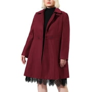 MODA NOVA Juniors Plus Size Single Breasted Cinched Waist Winter Long Coat 4X Burgundy