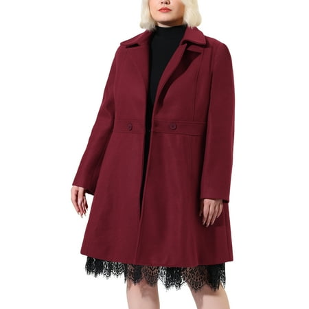 MODA NOVA Juniors Plus Size Single Breasted Cinched Waist Winter Long Coat 4X Burgundy