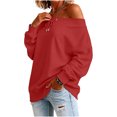 thumbnail image 4 of Staron Women's Off Shoulder Long Sleeve Tops Casual Loose Knitted Sweater Pullover Solid Color Comfy Winter Fall Spring Fashion Basic, Red L, 4 of 7