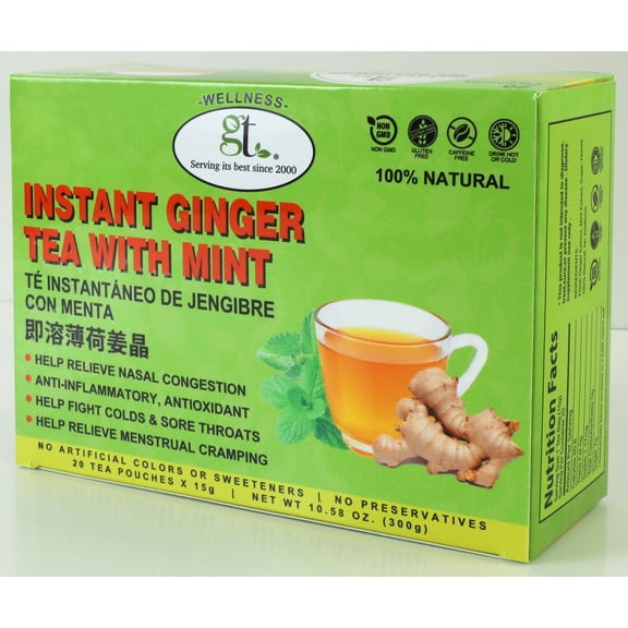 GT Instant Ginger Tea With Mint, 10.58 Ounce Box (20 Tea Pouches)