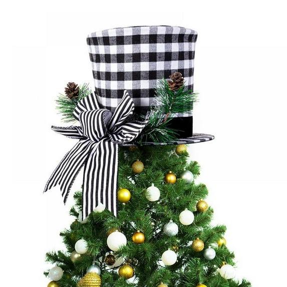 Christmas Tree Topper Hat with Bow,Christmas Tree Decoration Top Hat Ornament for Christmas Tree Xmas/Holiday/Winter Wonderland Party Decoration Supplies