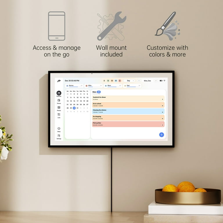 Skylight Calendar: 15 Inch Digital Calendar & Task Chart, Smart Touchscreen Interactive Display for Family Plans - Wall Mount Included, White