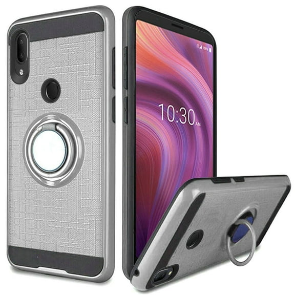GSA Brushed Case w/Ring Stand For Alcatel 3V (2019) - Silver/Black