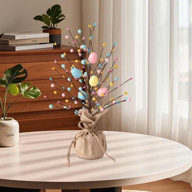 Easter Egg Pearl Tree Tabletop Ornament, Artificial Flower And Berry Decor, Lightweight Centerpiece For Holiday Tables Mantels Windowsills, Festive Spring Gift, Easy Display Home Party Accent