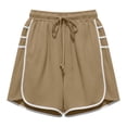thumbnail image 3 of Qgtaibl Womens Drawstring Cotton Athletic Shorts Elastic High Waist Dolphin Shorts with Pockets Casual Loose Fit Lightweight Workout Shorts for Summer Running Training Gym Khaki S, 3 of 7